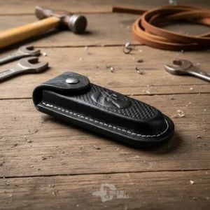 Bainha Para Canivete Em Couro Invernizado Preto